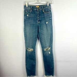 Mother The Stunner Chew Off Duty High Rise Button Up Distressed Skinny Jeans 27
